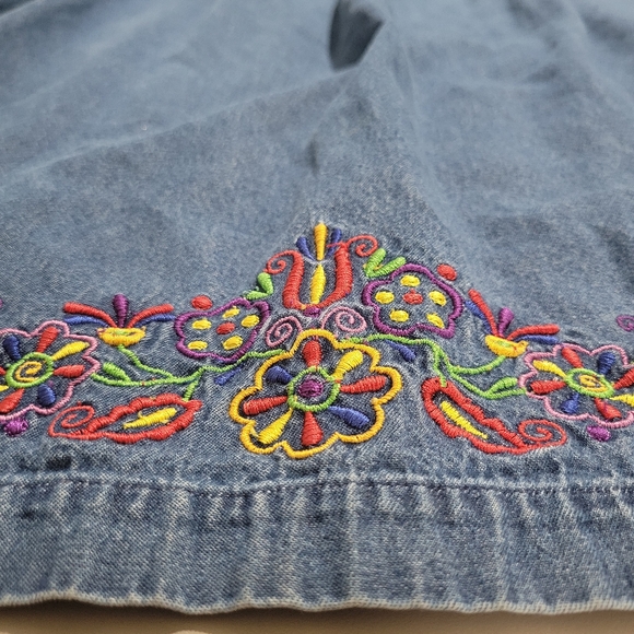 Bechamel Vintage Denim Embroidered Dress Size M Knee-length Pockets - Picture 6 of 15